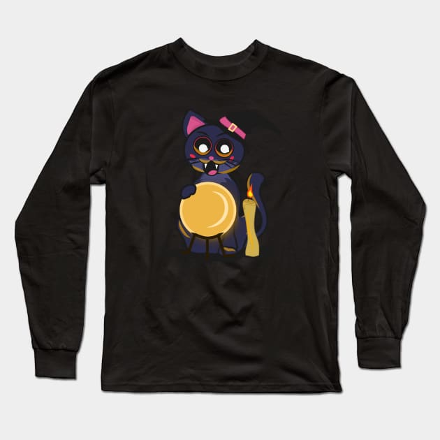 Cute fortune teller cat Long Sleeve T-Shirt by vixfx